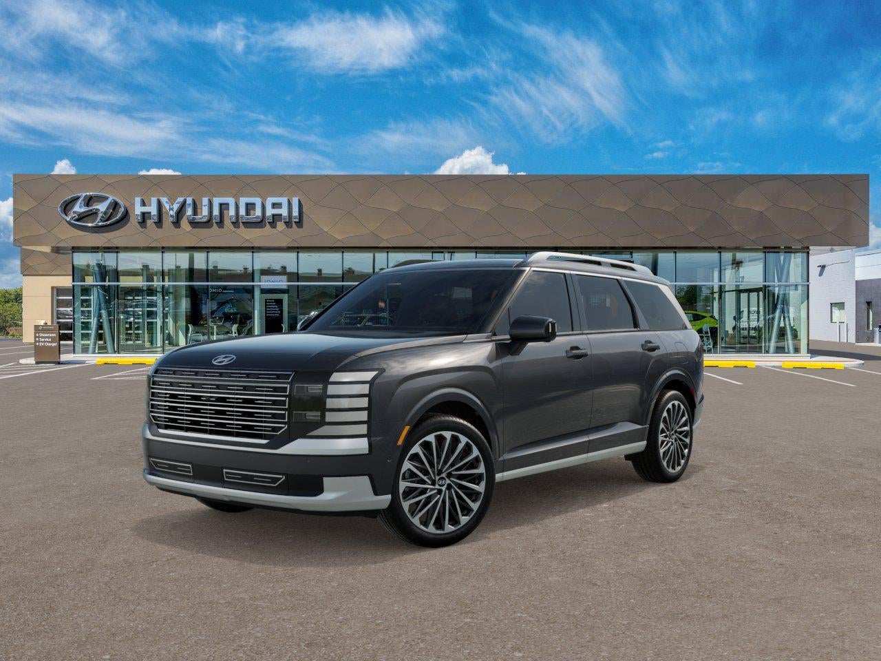 2026 Hyundai PALISADE HYBRID Calligraphy in Ecotronic Gray Pearl — front three-quarter view